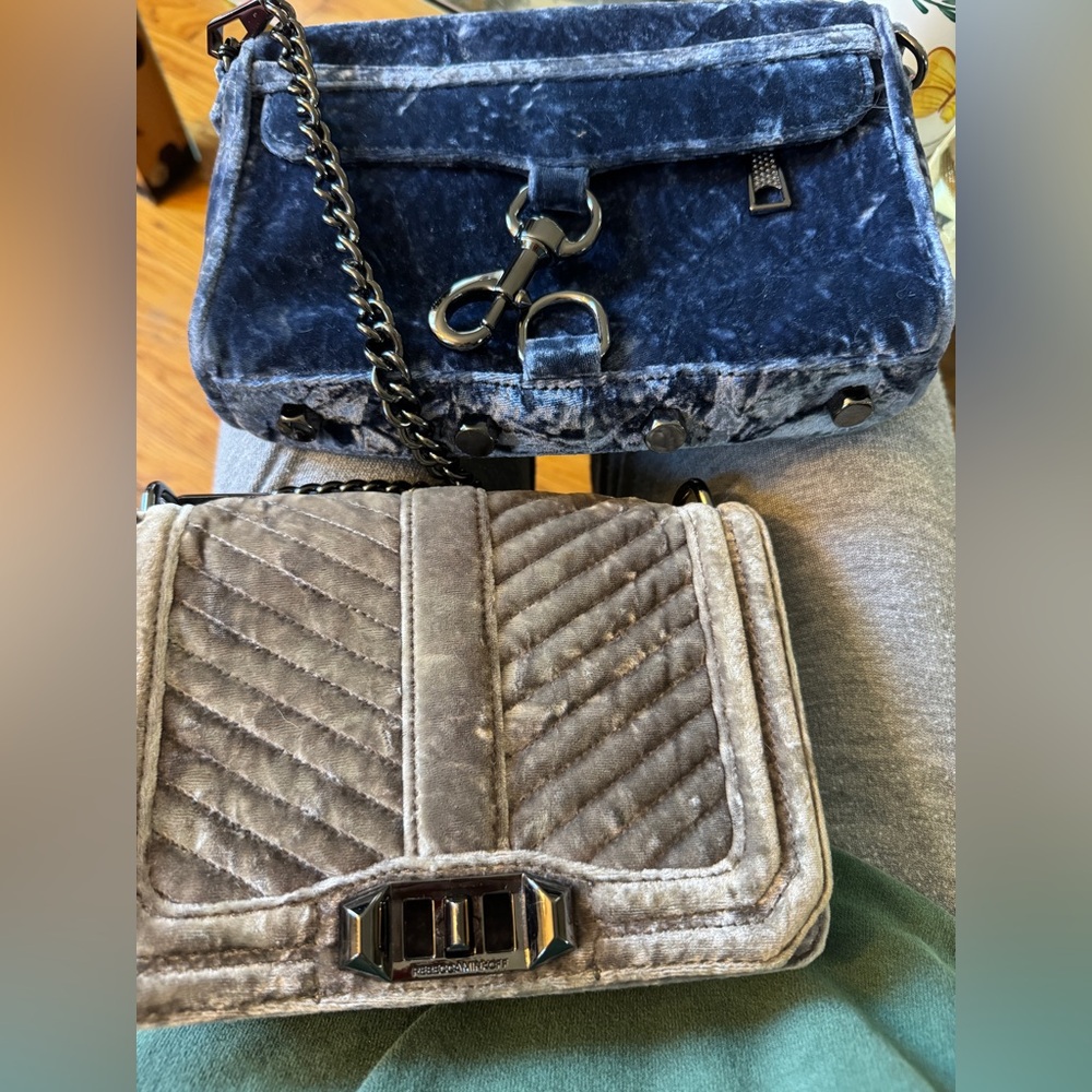 Lot of 2 velvet Rebecca Minkoff  gray & blue Crossbody Bags